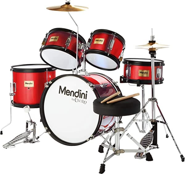 5 unidades 16 pulgadas Mendini por Cecilio junior batería set + platillos, baquetas y ajustable silla., Bright Red MJDS-5-BR