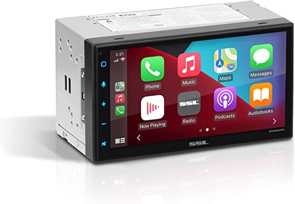 Sound Storm Laboratories DD999ACPW Reproductor multimedia inalámbrico Apple CarPlay Android Auto - Doble Din, pantalla táctil capacitiva de 6.75 pulgadas, Bluetooth, USB, sin reproductor de CD DVD, iluminación multicolor