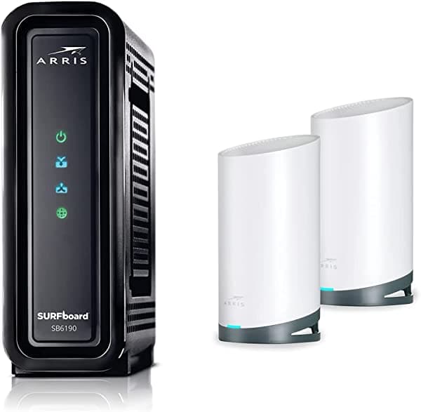 ARRIS Surfboard SB6190 DOCSIS 3.0 Modem (800 Mbps velocidades máximas de Internet) y WC4S AC3800 WiFi 5 Mesh Tri-Band Router System Bundle (cobertura WiFi de hasta 5,500 pies cuadrados) | Malla con tu Internet por cable