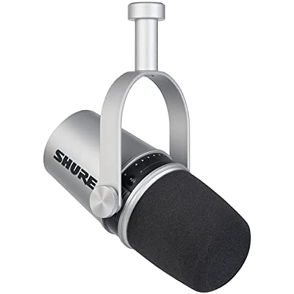 Shure MV7 - Micrófono USB para podcasting, grabación, transmisión en vivo y juegos, salida de auriculares integrada, micrófono dinámico USB/XLR de metal, tecnología de aislamiento de voz, certificación TeamSpeak, color plateado MV7-S