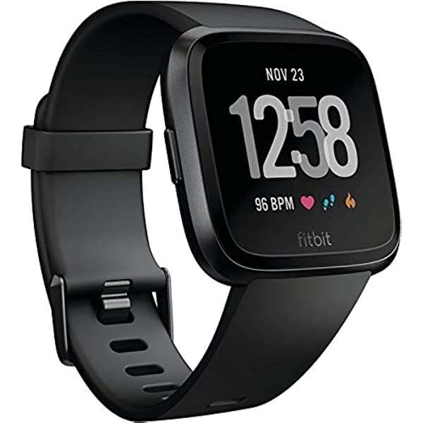Fitbit Versa - Reloj inteligente, aluminio negro/negro, talla única (bandas S y L incluidas) FB505GMBK-EU