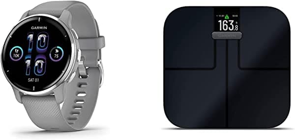 Garmin Venu 2 Plus, reloj inteligente GPS con llamada y texto e índice S2, báscula inteligente con conectividad inalámbrica, mide la grasa corporal, músculo, masa ósea, % de agua corporal y más, negro (010-02294-02)