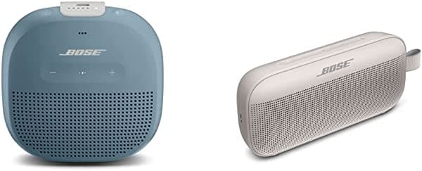 Bose SoundLink - Altavoz micro Bluetooth, color azul piedra y SoundLink Flex Bluetooth portátil, altavoz inalámbrico impermeable para viajes al aire libre, color blanco