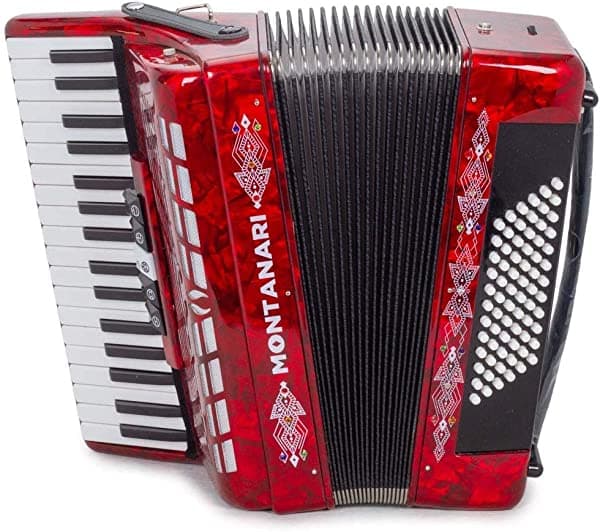 Montanari Piano acordeón 5 interruptores 72 graves 34 teclas 5 interruptores rojo