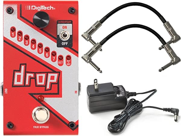 Digitech DROP Pedal de Efecto de Descenso de Tono Polifónico Compacto con Cambio de Pitch, Conmutación Momentánea de Pestillo y Bypass Verdadero, Incluye Fuente de Alimentación Electrónica y Cable de Conexión. DROP BUNDLE