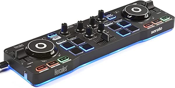 Hercules DJControl Starlight | Controlador DJ compacto USB con Serato DJ Lite, jog wheels táctiles, tarjeta de sonido y show de luces. 4780884