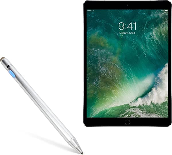 BoxWave - Lápiz óptico compatible con iPad Pro 10.5 (2017) (lápiz óptico por BoxWave), AccuPoint Active Stylus, lápiz digital electrónico con punta ultrafina, color plateado metálico bw-1434-15099-10305