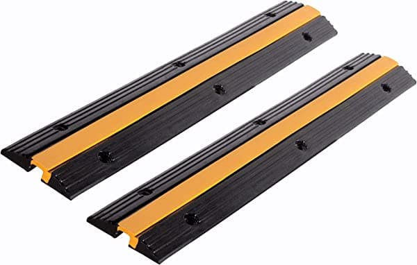 F COME Paquete de 2 protectores de cables de goma para rampa de cables, 1 canal, capacidad de carga de 11000 libras, cables de golpe de velocidad de tráfico, cubierta de cable de extensión para interiores y exteriores SW-1XC02-2