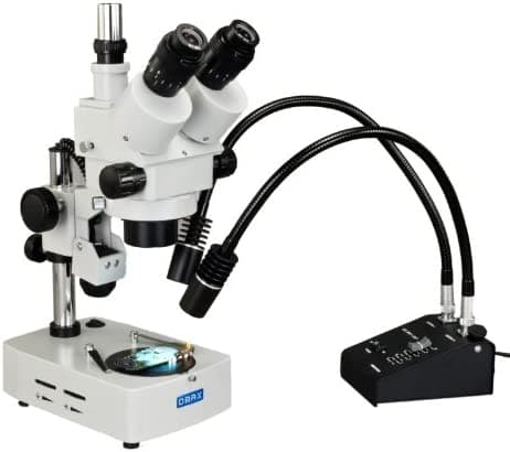 Omax Microscopio Estéreo Trinocular con Zoom 35X-90X, Sistema de Iluminación Dual y Luz LED de Cuello de Cisne Adicional V434B-L3WLED