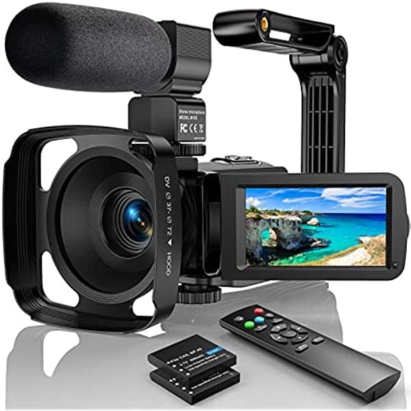 AKJJHFUE Cámara de video videocámara Ultra HD 2.7K 36MP YouTube Vlogging Cámara de 3.0 pulgadas IPS pantalla táctil 16X digital zoom grabadora de video con control remoto, micrófono estabilizador de mano y Les Hood