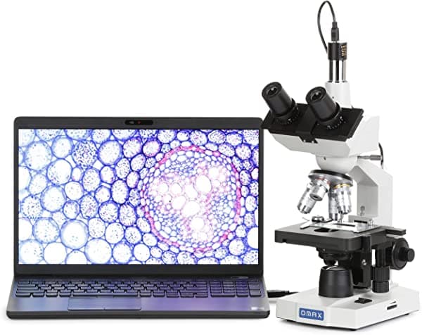 OMAX M83EZ-C03S - Microscopio Compuesto Trinocular de Laboratorio Digital con LED, Aumentos de 40X-2500X, Cámara USB y Platina Mecánica