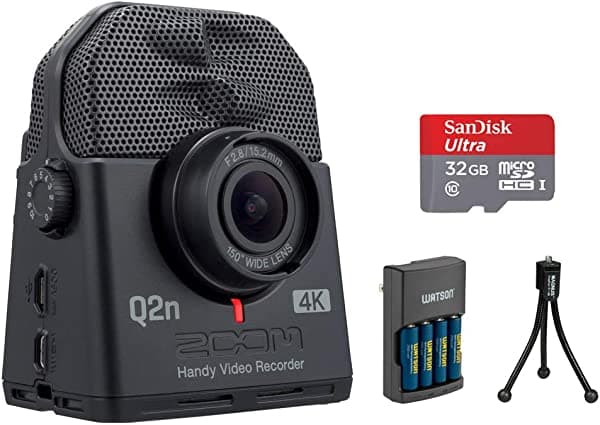 Zoom Q2n-4K - Grabadora de vídeo con tarjeta de memoria de 32 GB, trípode de mesa y cargador (4 pilas AA NiMH) ZQ2N4K
