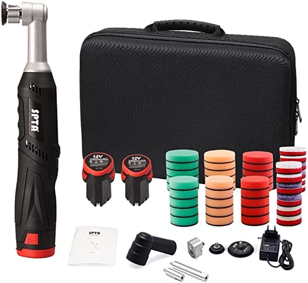 SPTA Cordless Mini Car Polisher, Pulidora Mini Inalámbrica de 12V, Eliminador de Arañazos Micro Inalámbrico RO/DA para Pulir, Lijar y Limpiar.