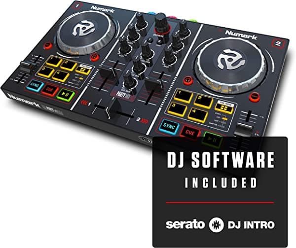 Controlador DJ de la marca Numark, modelo Party Mix para principiantes, Negro