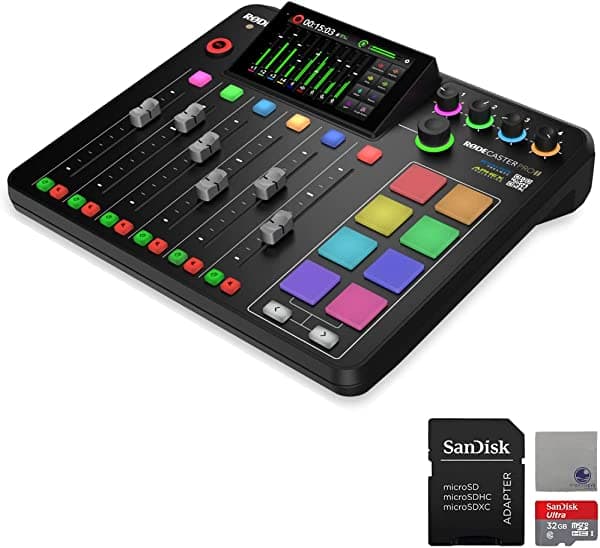 Rode RODECaster Pro II - Consola de producción de audio integrada con tarjeta microSD SanDisk de 32 GB y paño de pulido StreamEye RCPII | SD Card | Cloth