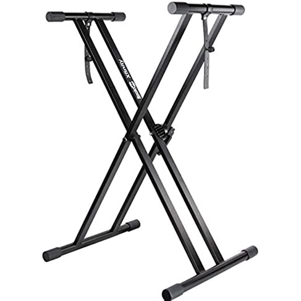 Taburete resistente RockJam Xfinity con doble X para piano, premontado, con correas de bloqueo XX-363