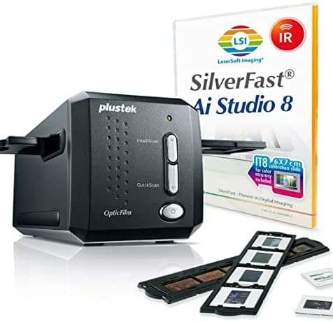 Plustek OpticFilm 8200i AI - Escáner de diapositivas y negativos de 35mm con calibración IT 8, SilverFast Ai Studio 9, 7200 dpi, Mac/PC