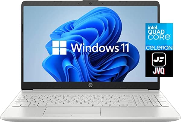 HP 15.6" HD Laptop 2022 Más Reciente, Computadora con Intel Celeron Quad-Core N4120 (hasta 2.6GHz), 8GB de RAM DDR4, SSD de 128GB, HDMI, Bluetooth, Webcam, USB-C, Ethernet RJ45, Windows 11S, Plateada, con Mousepad JVQ HP Laptop