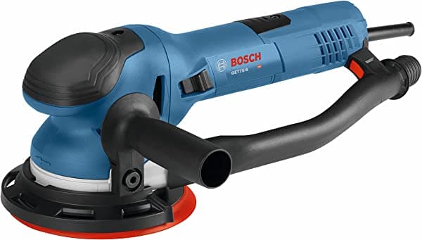 BOSCH GET75-6N - Lijadora Orbital Eléctrica, Pulidora - 7.5 Amperios, Con Cable, Tamaño de Disco de 6" - incluye Dos Modos de Lijado: Órbita Aleatoria y Turbo Agresivo para Carpintería, Pulido y Trabajos en Madera