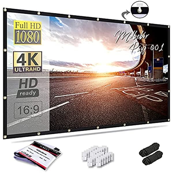 Mdbebbron Pantalla de proyección de 120 pulgadas 16:9 plegable antiarrugas para proyector portátil de cine en casa al aire libre, soporte interior, proyección de doble cara PSJY-001