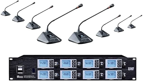 Bolymic 8800S micrófono vocal, sistema de 8 micrófonos inalámbricos cuello de cisne para conferencias y reuniones profesionales BL-8800SB-8GM