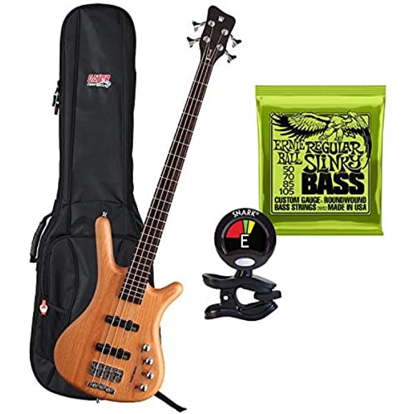 Clutch Warwick Rockbass Corvette Active - Bajo de 4 cuerdas (satén natural), con Gator GB-4G-BASS, cuerdas Ernie Ball para bajo y afinador Snark SN5X (combo)