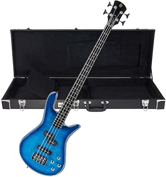 Clutch Legend 4 Standard Bass Guitar (Blue Stain Gloss) con Gearlux Hard Case Bundle