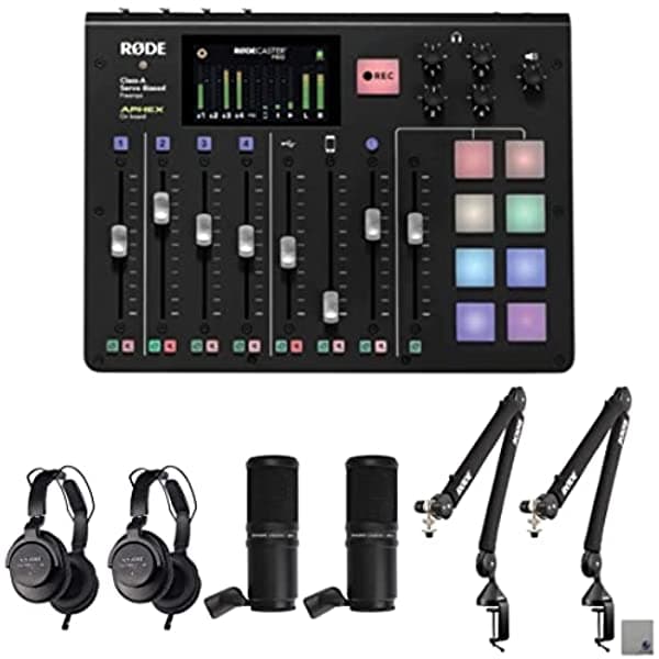 Rode RODECaster Pro con 2 Boomarms de micrófono Rode PSA1+, 2 paquetes de micrófono Zoom ZDM-1 y paño de pulido StreamEye RCP | 2x ZDM1-PMP | PSA1+ | Cloth