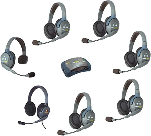 eartec Ultralite - Hub 7 Persona sistema con 1 auricular único, 5 Doble Auriculares con micrófono y 7th Headset de elección HUB 7-15MXD