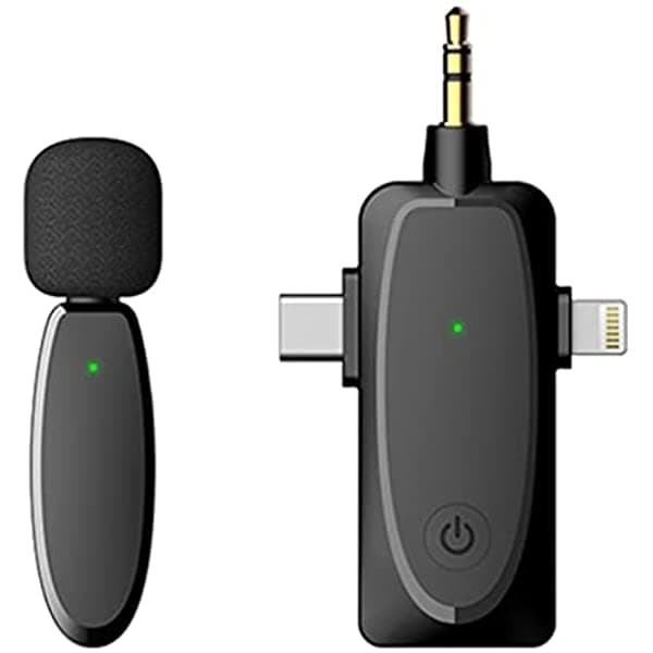 KUQIZ Micrófono 3 en 1 inalámbrico Lavalier con función de monitor de audio, micrófono de rango de 393.7 ft para cámara de computadora shypc-353