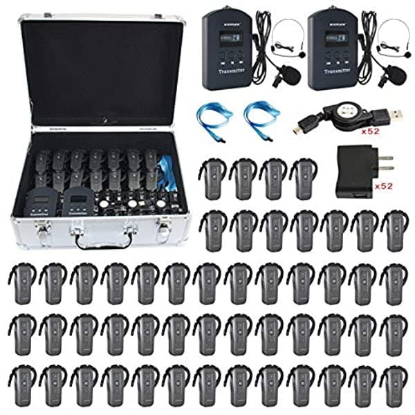 EXMAX EXD-6688 - Auriculares inalámbricos (2,4 GHz, 2 transmisores, 2 transmisores y 50 receptores)