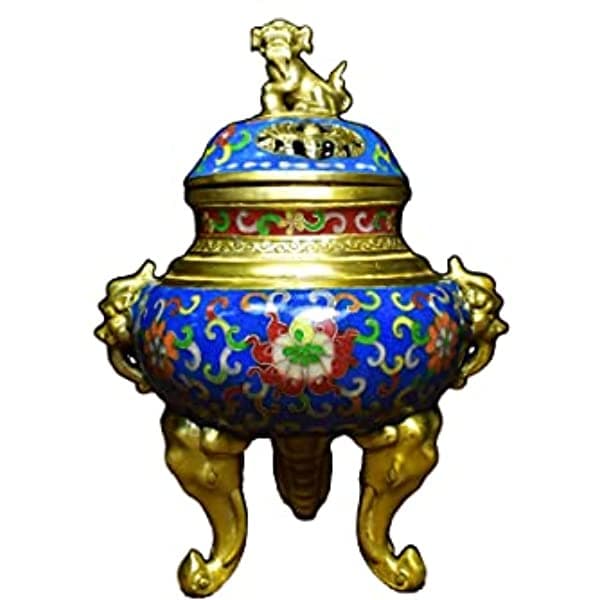 LAOJUNLU Cloisonné Three-Legged Lion-Covered Burner On Brass Chinese Traditional Style Antiques Fine Art Gifts Crafts WSXCS_34_727231