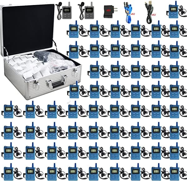 EXMAX 470-490 MHz Sistema de audioguía inalámbrico / Monitoreo de audio para visitas guiadas, turismo, conferencias, entrenamiento, iglesias, al aire libre, recorridos escénicos y personas ciegas ELGT-470