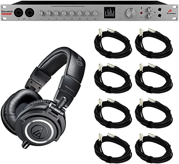 Antelope Discrete 8 Synergy Core Bundle con auriculares y cables Audio-Technica ATH-M50X (10 artículos)