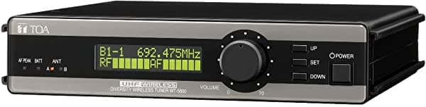 TOA WT-5800 H01US receptor inalámbrico True Diversity, 64 canales seleccionables, frecuencia de recepción 506~608 MHz, display LCD de dos líneas, mezcla automática, salida de distribución de antena, 2 antenas tipo látigo
