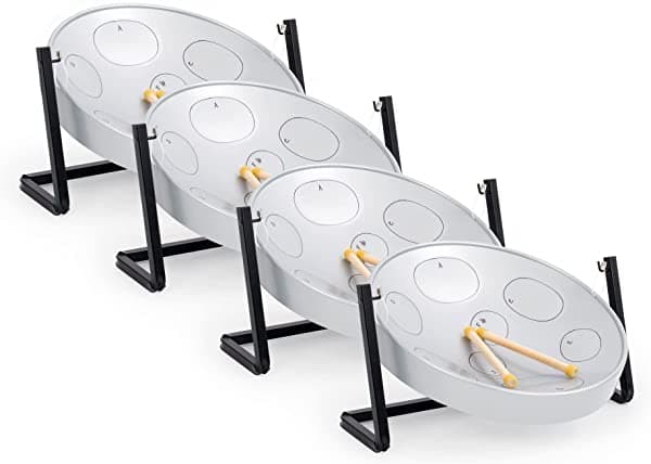 Panyard Jumbie Jam steel drum educativo pack de 4 con soporte de mesa y soportes de piso, plateado JJ3050-GY-4PK