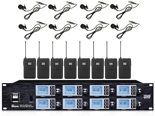 Bolymic Sistema De Micrófono Profesional Uhf Inalámbrico Con Micrófono De Lavalería Y Sistema De Micrófonos De Solapa Para Discursos De Reuniones Escolares BOLY-8800LP01