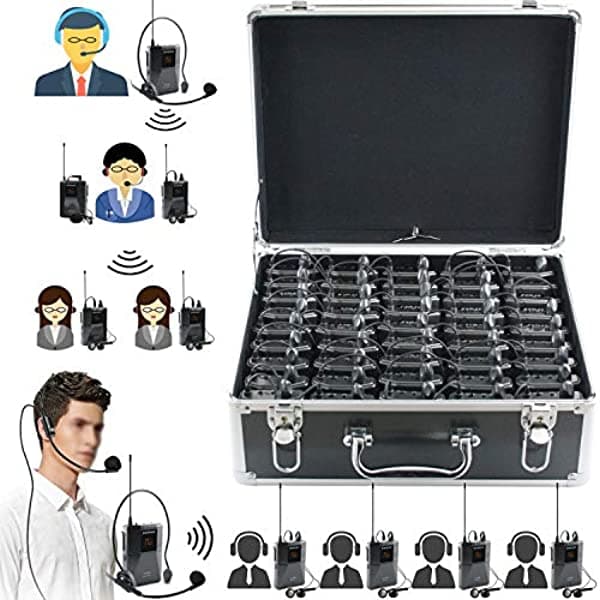 Exmax DCUHF-938UE Sistema de Audioguía 432.5 - 434 MHz Frecuencia de Banda Dos Canales Opcional para Visitas Guiadas Enseñanza Viajes Campo Interpretación DCUHF-938UE1T200RwithBlackCaseUS-YYN