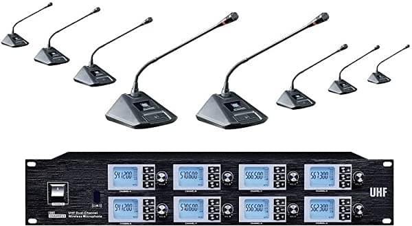 Bolymic Micrófono Inalámbrico Dual de 8 Canales 8 Micrófonos de Escritorio con Cuello de Cisne Inalámbrico para Conferencias y Reuniones BL-8800SB-8GM
