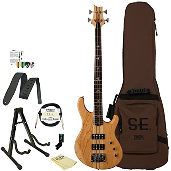 Godpsmusic KR4NA PRS SE Kingfisher Bajo Eléctrico con Afinador Gig Bag Chromacast Soporte Natural Cable Púas Correa y Gamuza