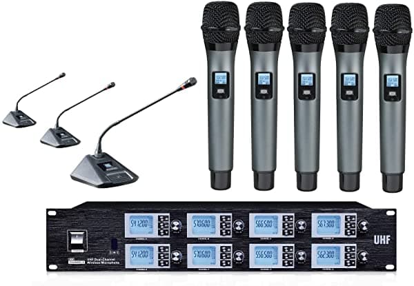 Bolymic 8800S UHF Micrófono Inalámbrico 3 Cuello de Cisne Conferencia Micrófono 5 Sistema de Micrófono Portátil Sistema de Sonido Profesional BL-8800SB-8GM