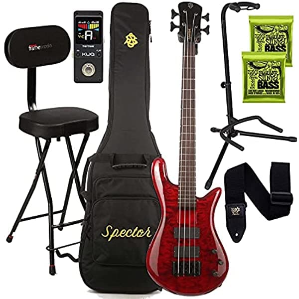 Clutch Spector Bantam 4 Bajo Eléctrico - Black Cherry Gloss Eball 2832 Gator GFW-GTR-1000 GFW-GTR-Seat Eball P04037 Kliq Tinytune Bundle