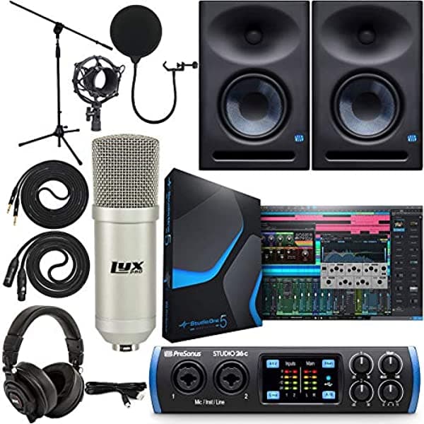 Presonus Studio 26C Audio/Interfaz Midi Con Studio One Artist Software Pack Con Eris E7 Xt Par De Monitores De Estudio De 2 Vías Con Diseño De Guía De Ondas Ebm Y Kit De Cable De Instrumentos De 1/4"
