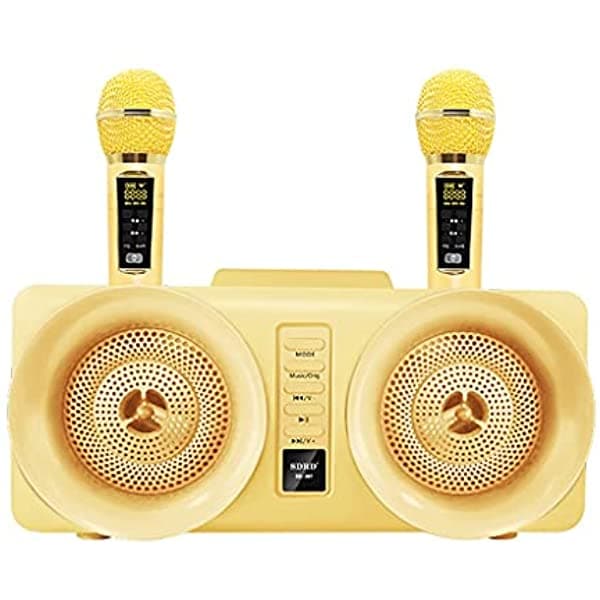 Hxhlzy Sistema Familiar Portátil Con Dos Micrófonos Inalámbricos Con Micrófono De Condensador Estéreo De 30 W De Dientes Azules (Color Amarillo) szjmkf*336