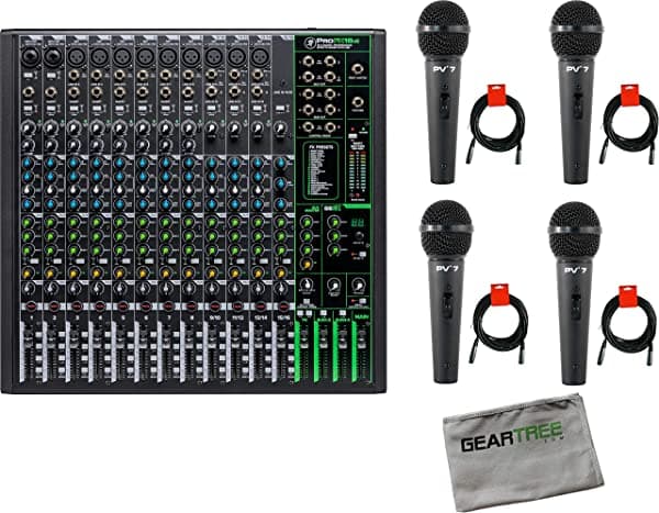 MCKE Mackie Profx16V3 Mezclador De Efectos Profesionales De 4 Buses De 16 Canales Con Usb Con Paño 4 Micrófonos Y Cables Xlr