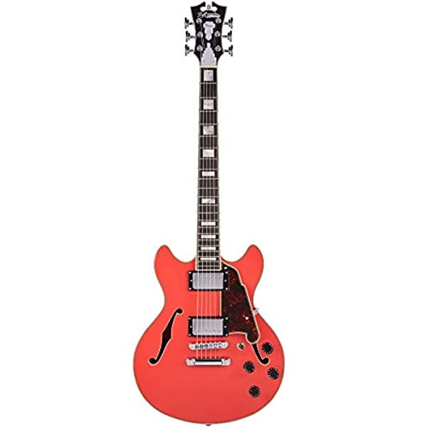 D'Angelico Dapminidcfrcscb - Guitarra Eléctrica De Cuerpo Semihueco (6 Cuerdas) Color Rojo