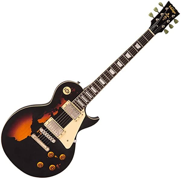 Vintage Guitarras Icon V100Mrbk Guitarra Eléctrica - Negro Descansado Sobre Sunburst