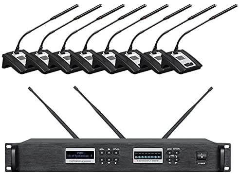 Bolymic 6800 Sistema de Micrófonos Digitales de Cuello de Cisne de 8 Canales Profesional para Conferencias y Reuniones UHF 1 Presidente 7 Delegados, Escritorio y Atril - Sistema de Micrófono Inalámbrico BL-8800SB-8GM