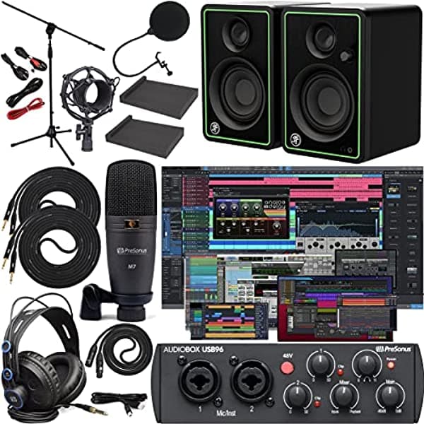 Presonus Audiobox 96 Studio Interfaz De Audio Con Kit De Software Creativo Y Paquete De Estudio Y Cr5-X Par De Monitores De Estudio Con Almohadillas De Aislamiento Y Cables De 1/4 AudioBox 96 Studio + ERIS CR5-X