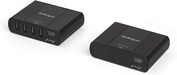 StarTech.com Extensor USB 2.0 de 4 puertos sobre Ethernet/IP - hasta 100 m (328.1 ft) - USB sobre LAN Gigabit o cable Cat5e/Cat6 directo (RJ45), adaptador extensor - kit de extensión USB (USB2G4LEXT2NA)